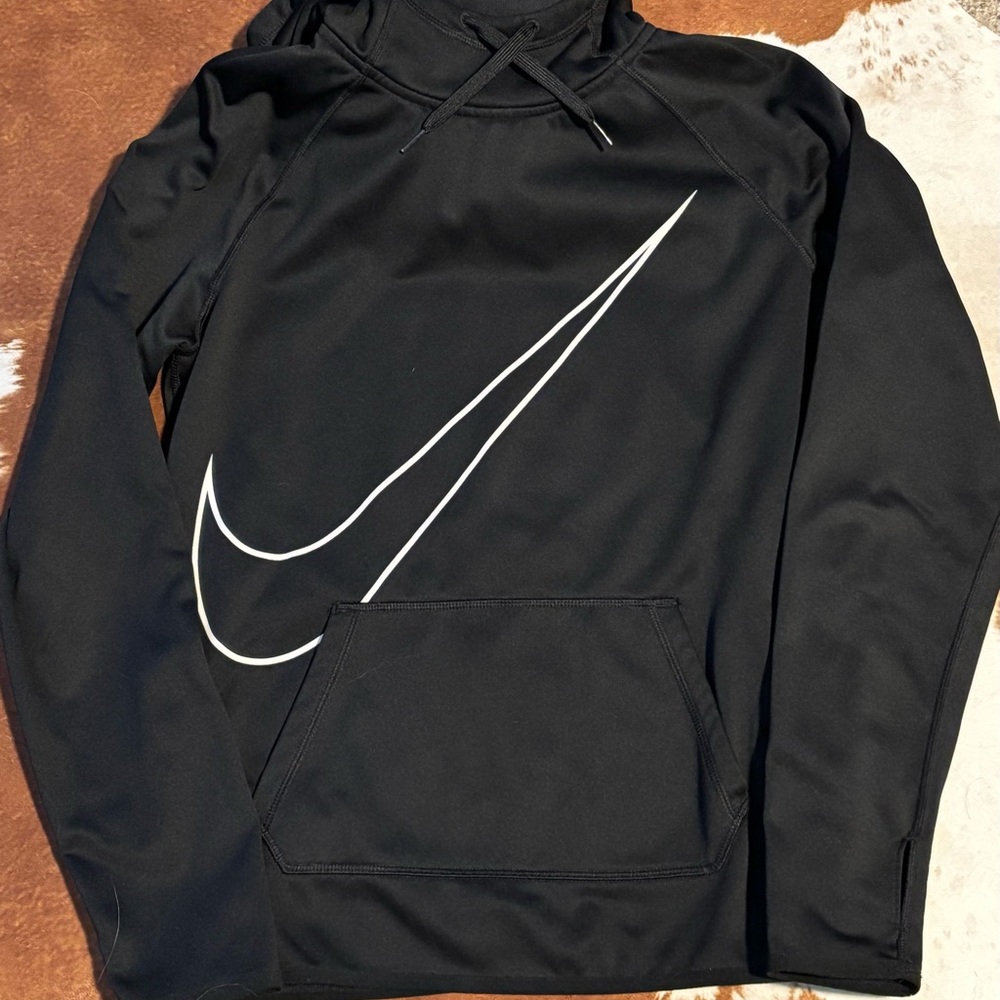 Nike Men's Black Hoodie with White Swoosh